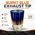 Universal Burnt Blue Round Stainless Steel Clamp-On Exhaust Tip for Cars