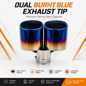 Universal Dual Burnt Blue Stainless Steel Exhaust Tip Clamp-On Muffler Tail Pipe for Cars