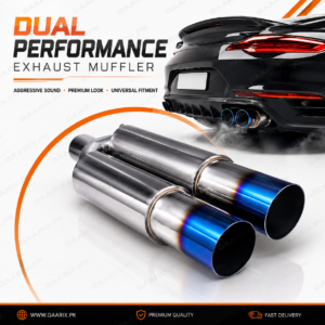 Dual Performance Exhaust Muffler with Burnt Blue Dual Tips Universal Stainless Steel Racing Exhaust Silencer