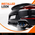 Dual Performance Exhaust Muffler installed on sports car with burnt blue dual exhaust tips