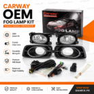 Carway OEM Fog Lamp Kit for Honda City 2012–2013 with complete wiring harness, relay, switch, OEM ABS bezels and crystal clear fog lamps.