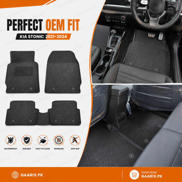 Premium Latex Rubber Floor Mats for KIA Stonic 2021–2024 with Custom OEM Fit