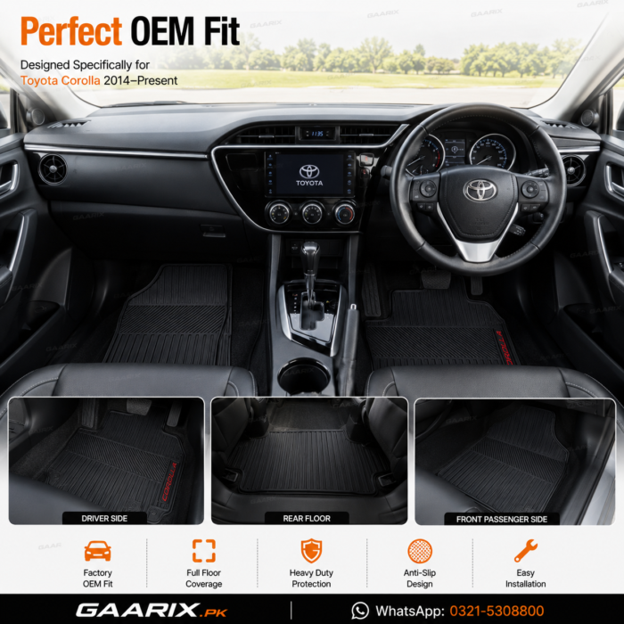 Toyota-Corolla-2014–Present-Latex-Rubber-Floor-Mats-OEM-Fitting Toyota Corolla 2014–Present Premium Latex Rubber PVC Floor Mats – Custom OEM Fit Waterproof Heavy Duty Car Floor Mats for Complete Interior Protection