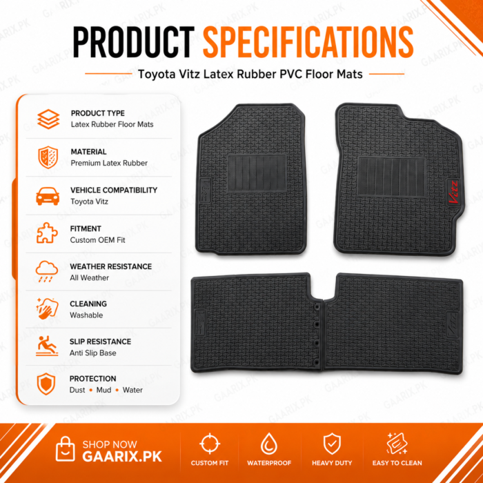 Toyota-Vitz-Latex Rubber-PVC-Floor Mats-specification