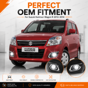 Carway Bumper Fog Lamp Kit for Suzuki Karimun Wagon R 2013–2014 with OEM fog lamps and chrome bumper bezels.