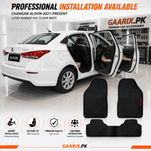 Premium custom-fit Changan Alsvin 2021–Present Latex Rubber PVC Floor Mats with waterproof heavy-duty PVC material, anti-slip backing, reinforced heel pad, and OEM fit.