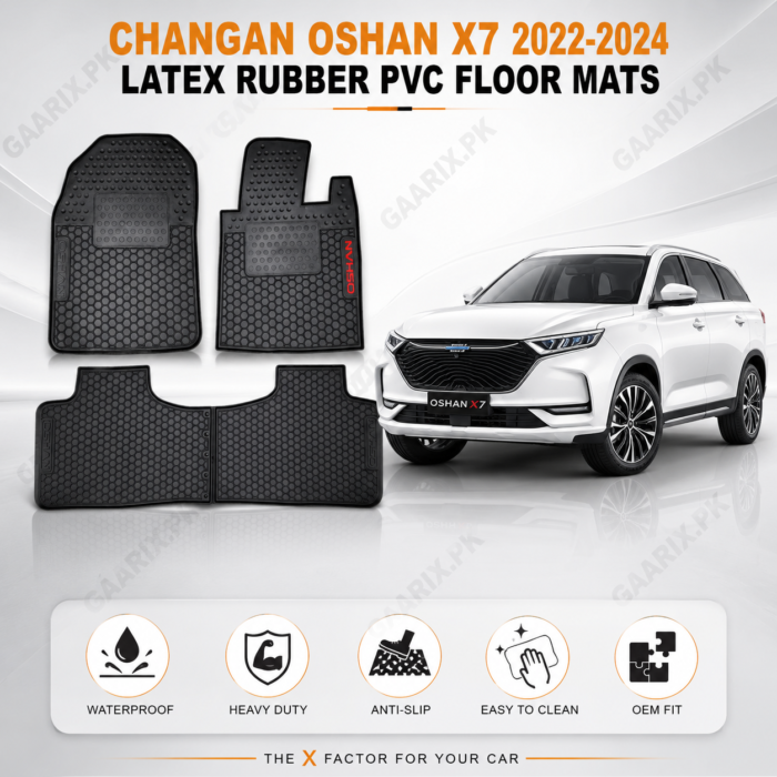 changan-oshan-x7-2022-2024-latex-rubber-car-floor-mat-hero Changan Oshan X7 2022–2024 custom-fit waterproof Latex Rubber PVC floor mats with OEM fit and honeycomb anti-slip design