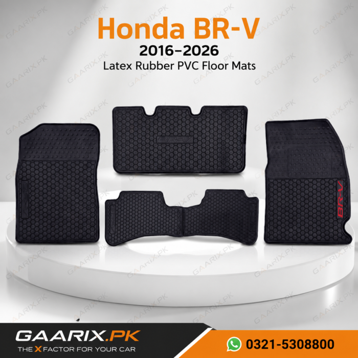 honda-br-v-2016-2026-latex-rubber-pvc-floor-mats Honda BR-V 2016–2026 Latex Rubber PVC Floor Mats custom OEM fit waterproof heavy duty anti-slip black car floor mats for Pakistan