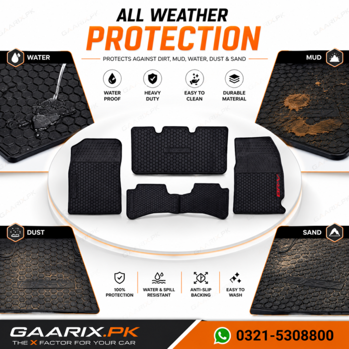 honda-br-v-2016-2026-latex-rubber-pvc-floor-mats-all-weather-protection Honda BR-V 2016–2026 Latex Rubber PVC Floor Mats custom OEM fit waterproof heavy duty anti-slip black car floor mats for Pakistan