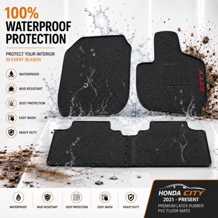 Honda City 2021–Present Latex Rubber PVC Floor Mats – Custom Fit Waterproof Heavy Duty Honda City 2021–Present Latex Rubber PVC Floor Mats with custom OEM fit, waterproof heavy-duty all-weather car floor mats.