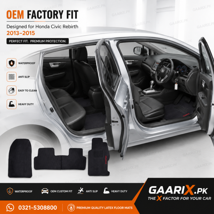 honda-civic-rebirth-2013-2015-latex-rubber-floor-mats-oem-fit Honda Civic Rebirth 2013–2015 Latex Rubber PVC Floor Mats – OEM Custom Fit Waterproof Heavy Duty Car Floor Mats in Pakistan