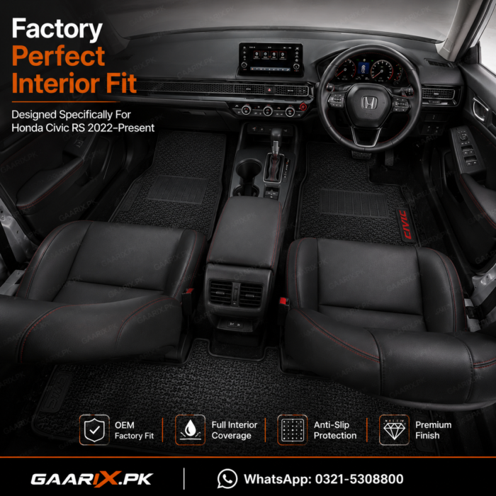 honda-civic-rs-2022-present-latex-rubber-pvc-floor-mats-fitting Honda Civic RS 2022–Present OEM Custom Fit Latex Rubber PVC Waterproof Heavy Duty Black Floor Mats 3-Piece Set