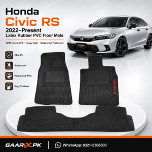 Honda Civic RS 2022–Present OEM Custom Fit Latex Rubber PVC Waterproof Heavy Duty Black Floor Mats 3-Piece Set