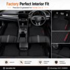 Honda Civic X 2016–2021 Latex Rubber PVC Floor Mats with OEM custom fit, waterproof heavy-duty PVC latex construction, anti-slip spikes backing, and original CIVIC logo for Pakistan RHD models.