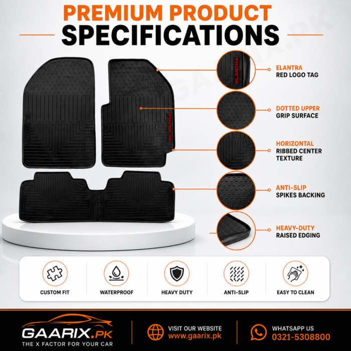 Hyundai Elantra 2021–Present Custom Fit Latex Rubber PVC Waterproof Floor Mats