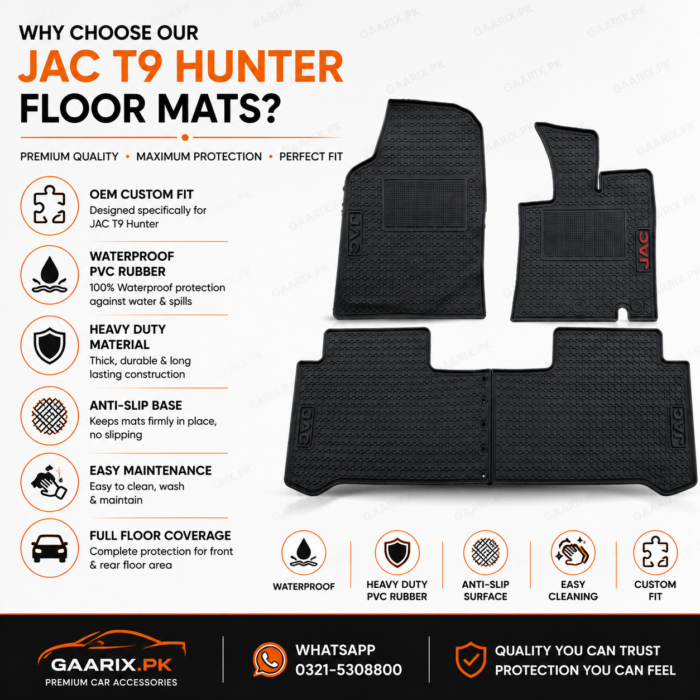 JAC T9 Hunter Latex Rubber PVC Floor Mats – Custom Fit Waterproof Heavy Duty