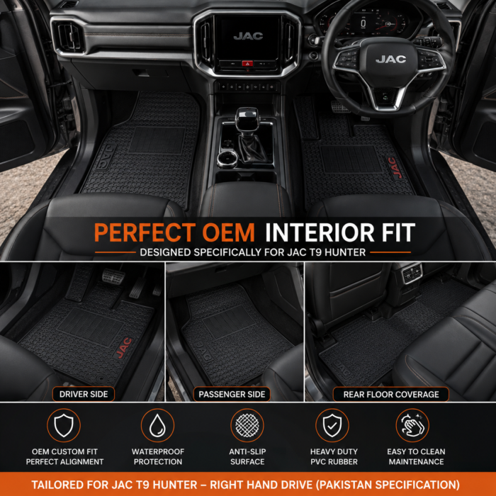 JAC T9 Hunter Latex Rubber PVC Floor Mats – Custom Fit Waterproof Heavy Duty
