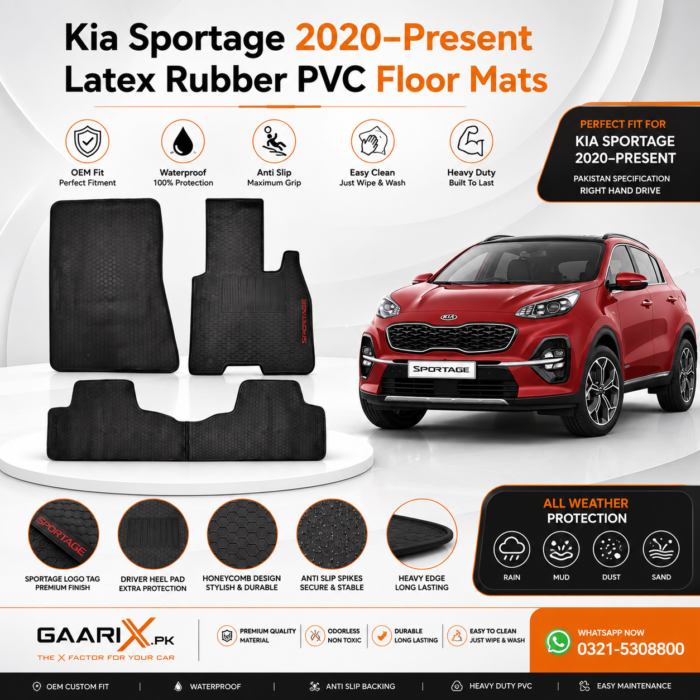 kia-sportage-2020-present-latex-rubber-pvc-floor-mats-hero Kia Sportage 2020–Present Latex Rubber PVC Floor Mats OEM custom fit waterproof heavy-duty black car floor mats for Pakistan