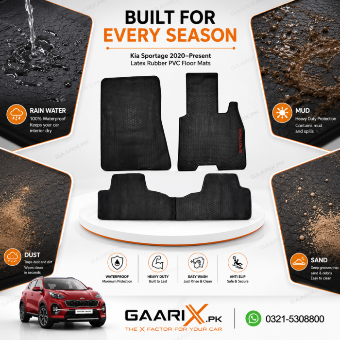 kia-sportage-2020-present-latex-rubber-pvc-floor-mats-weather-protection Kia Sportage 2020–Present Latex Rubber PVC Floor Mats OEM custom fit waterproof heavy-duty black car floor mats for Pakistan