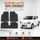 Suzuki Alto 2018–Present OEM Custom Fit Latex Rubber PVC Floor Mats in Black with Waterproof Heavy-Duty Anti-Slip Design.