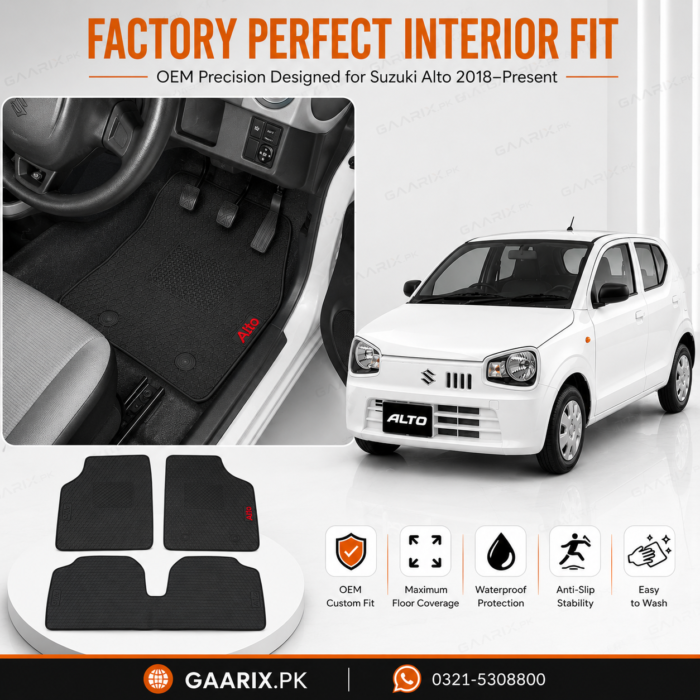 suzuki-alto-2018-present-latex-rubber-pvc-floor-mats-oem-fit Suzuki Alto 2018–Present OEM Custom Fit Latex Rubber PVC Floor Mats in Black with Waterproof Heavy-Duty Anti-Slip Design.