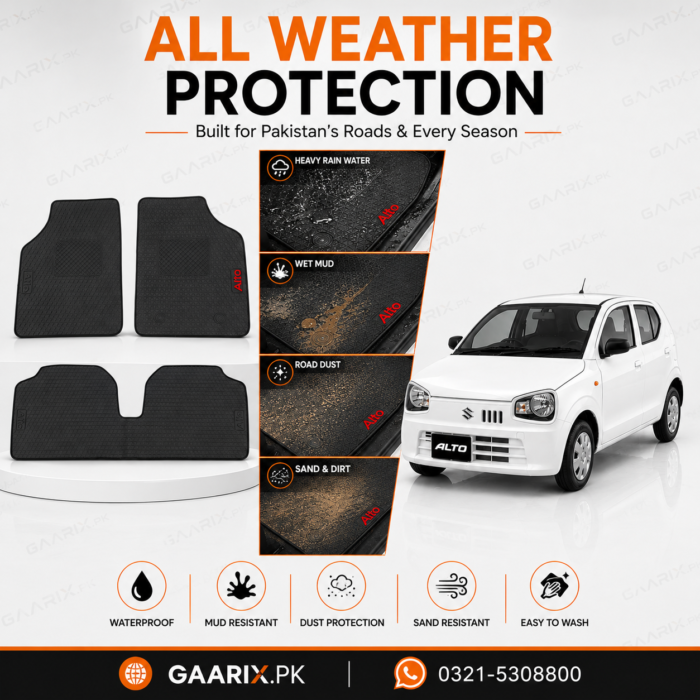 suzuki-alto-2018-present-latex-rubber-pvc-floor-mats-protection Suzuki Alto 2018–Present OEM Custom Fit Latex Rubber PVC Floor Mats in Black with Waterproof Heavy-Duty Anti-Slip Design.
