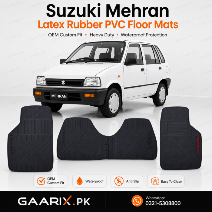 Suzuki Mehran Latex Rubber PVC Floor Mats – OEM Custom Fit Waterproof Heavy Duty Car Floor Mats for 1990–2019 Models.