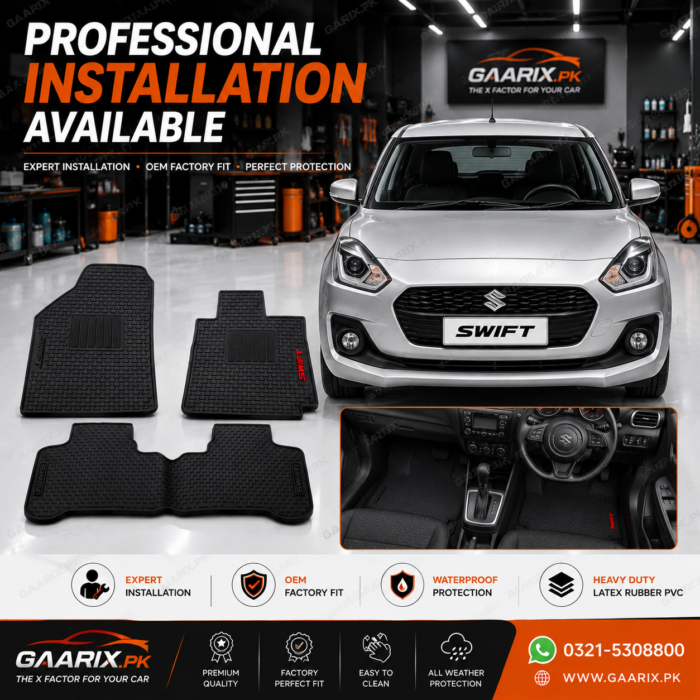 Suzuki Swift 2022–Present Latex Rubber PVC Floor Mats 3-Piece Custom Fit Waterproof Heavy Duty Black
