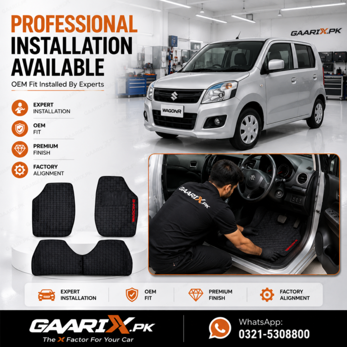 Suzuki Wagon R 2014–Present Latex Rubber PVC Floor Mats with OEM custom fit, waterproof honeycomb surface, and anti-slip backing.