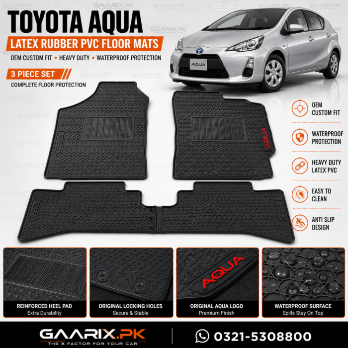 toyota-aqua-latex-rubber-pvc-floor-mats Toyota Aqua Premium Latex Rubber PVC Floor Mats Custom Fit Waterproof Heavy Duty Black 3-Piece Set