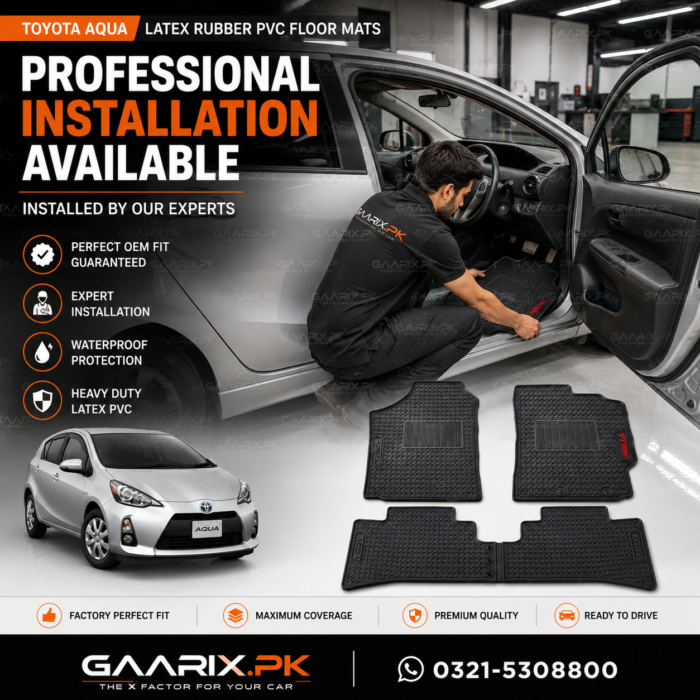 toyota-aqua-latex-rubber-pvc-floor-mats-installation Toyota Aqua Premium Latex Rubber PVC Floor Mats Custom Fit Waterproof Heavy Duty Black 3-Piece Set
