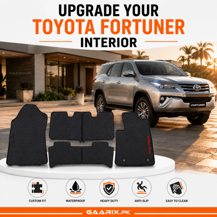 Toyota Fortuner 2014–2021 Latex Rubber PVC Floor Mats Toyota Fortuner 2014–2021 Custom Fit Latex Rubber PVC Floor Mats – Waterproof Heavy Duty