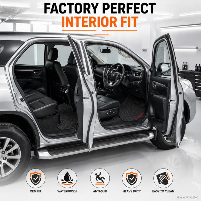 Toyota Fortuner 2014–2021 Latex Rubber PVC Floor Mats Toyota Fortuner 2014–2021 Custom Fit Latex Rubber PVC Floor Mats – Waterproof Heavy Duty