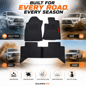Toyota Hilux Revo 2021–Present Custom Fit 4-Piece Latex Rubber PVC Floor Mats with Waterproof Heavy-Duty Anti-Slip All-Weather Protection