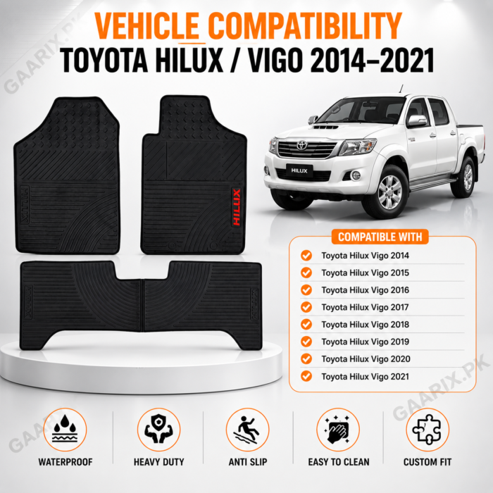 Toyota Hilux Vigo 2014–2021 Premium Latex Rubber PVC Floor Mats