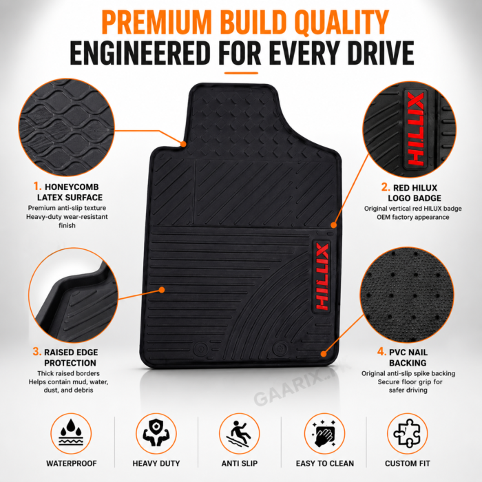Toyota Hilux Vigo 2014–2021 Premium Latex Rubber PVC Floor Mats