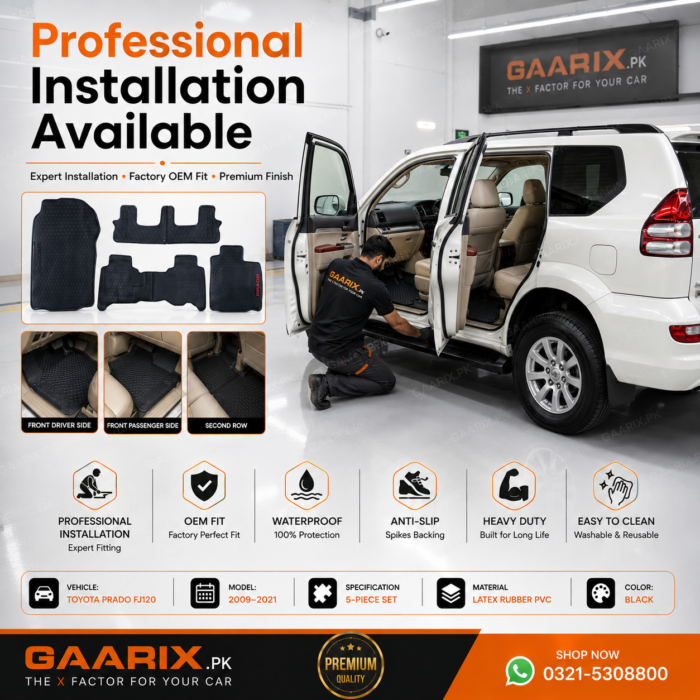 toyota-prado-fj120-2009-2021-latex-rubber-pvc-floor-mats-installation Toyota Prado FJ120 2009–2021 OEM Custom Fit 4-Piece Latex Rubber PVC Waterproof Floor Mats