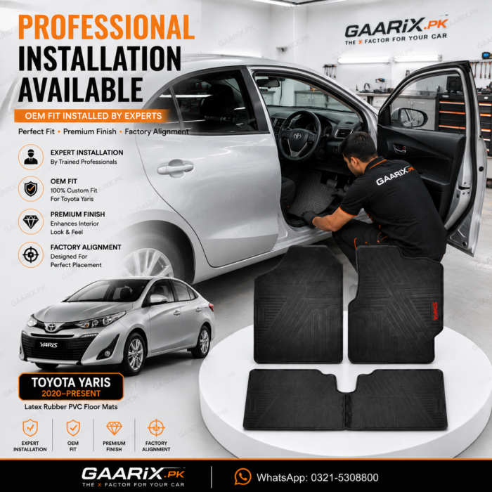 Toyota Yaris 2020–Present Latex Rubber PVC Floor Mats – OEM Custom Fit Waterproof Heavy Duty with Anti-Slip PVC Spikes Backing