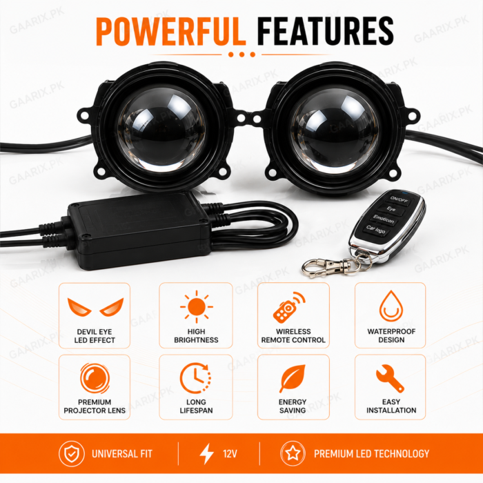 Universal Devil Eye LED Projector Fog Lights with Wireless Remote 3.0 Inch Waterproof Universal Car Lighting Kit