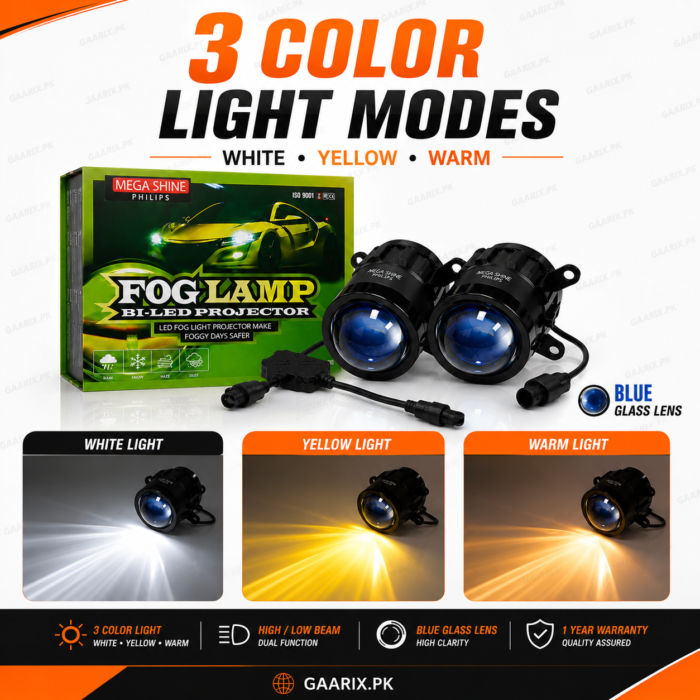 Honda-3-Inch-3-Color-Bi-LED-Fog-Lamp-Projector-3 Mega Shine Philips Honda 3 Inch 3 Color Bi-LED Fog Lamp Projector with Blue Glass Lens, High/Low Beam and 1 Year Warranty