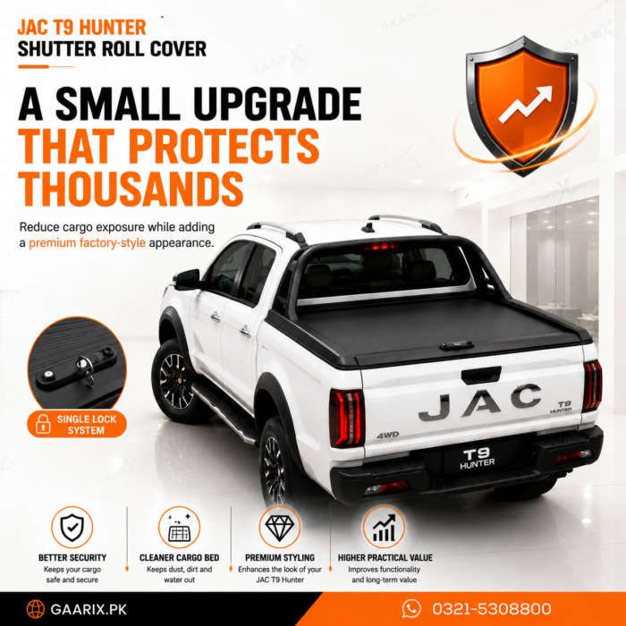 JAC-T9-Hunter-Shutter-Roll-Cover-Main JAC T9 Hunter Shutter Roll Cover with Professional Installation and Nationwide Delivery – Heavy Duty Aluminum Cargo Bed Cover | GAARIX.PK
