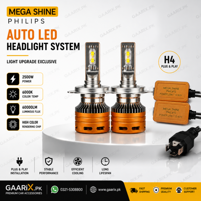 Mega Shine Philips H4 Auto LED Headlight System 2500W 6000K Plug & Play LED Headlight Bulbs
