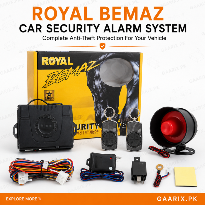 Royal_Bemaz_Car_Security_Alarm_System Royal Bemaz Universal 12V Car Security Alarm System with Dual Remote Controls, Shock Sensor, High Power Siren and Complete Installation Kit