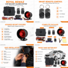 Royal Bemaz Universal 12V Car Security Alarm System with Dual Remote Controls, Shock Sensor, High Power Siren and Complete Installation Kit