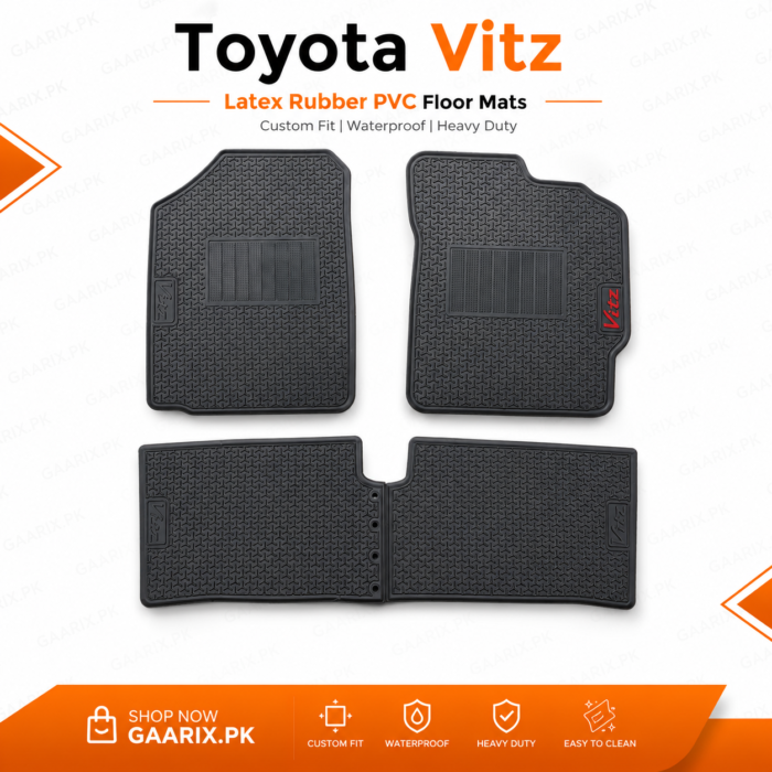 Toyota Vitz Latex Rubber PVC Floor Mats Custom Fit Waterproof Heavy Duty Black Car Floor Mats