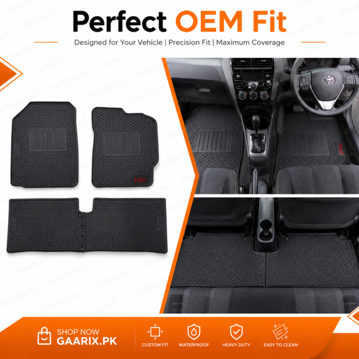 Toyota Vitz Latex Rubber PVC Floor Mats Custom Fit Waterproof Heavy Duty Black Car Floor Mats