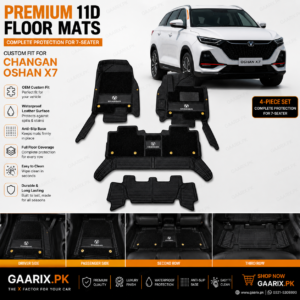 Premium 11D custom-fit waterproof leather floor mats for Changan Oshan X7 2022–Present 7-Seater with full OEM floor coverage.