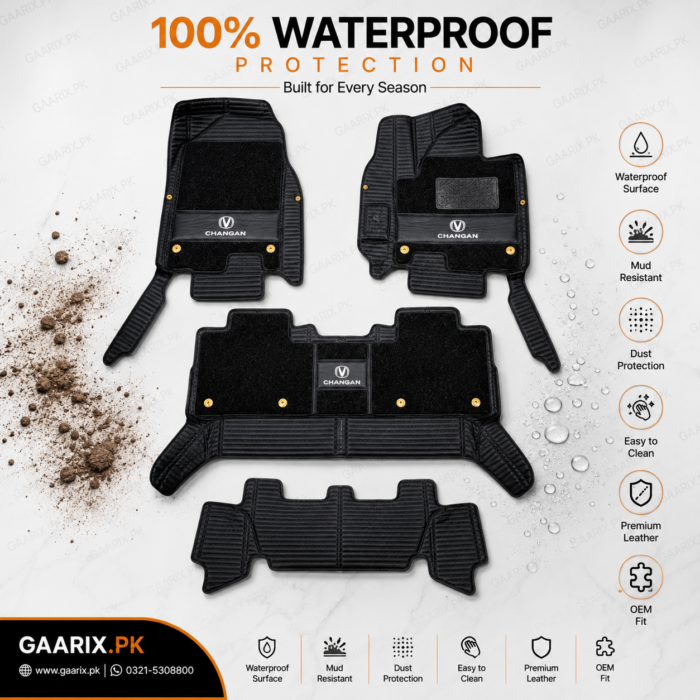 Premium 11D custom-fit waterproof leather floor mats for Changan Oshan X7 2022–Present 7-Seater with full OEM floor coverage.