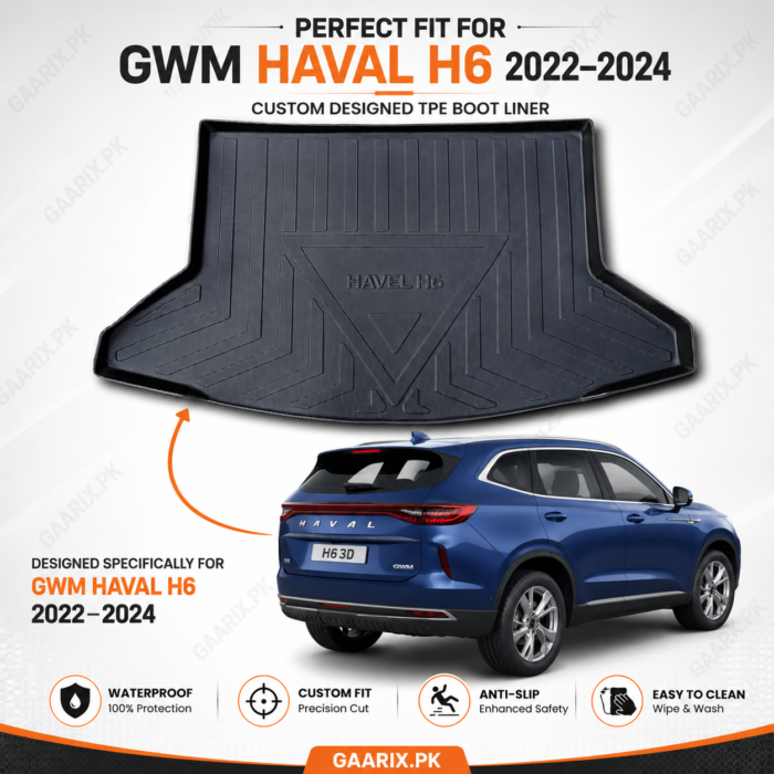 gwm-haval-h6-2022-2024-tpe-trunk-mat Premium custom fit waterproof TPE trunk mat for GWM Haval H6 2022–2024 boot cargo area.