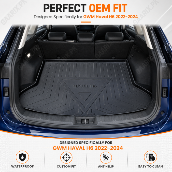 gwm-haval-h6-2022-2024-tpe-trunk-mat-oem-fit Premium custom fit waterproof TPE trunk mat for GWM Haval H6 2022–2024 boot cargo area.